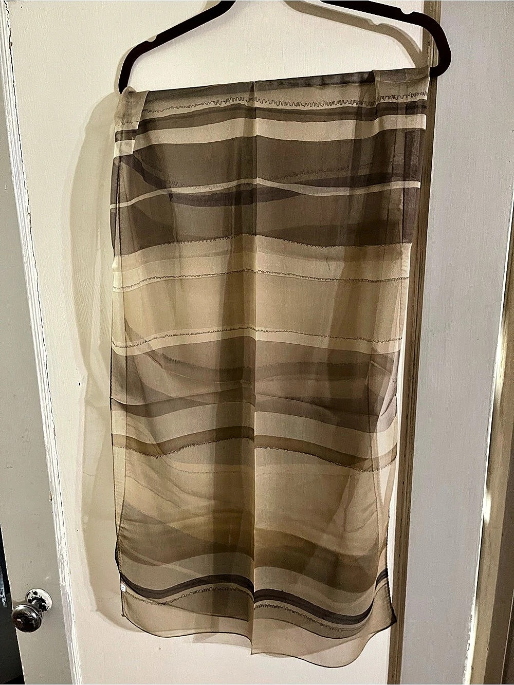 NWOT 100% Pure Silk Large Scarf Wrap Earth Tone Striped 20” x 64”